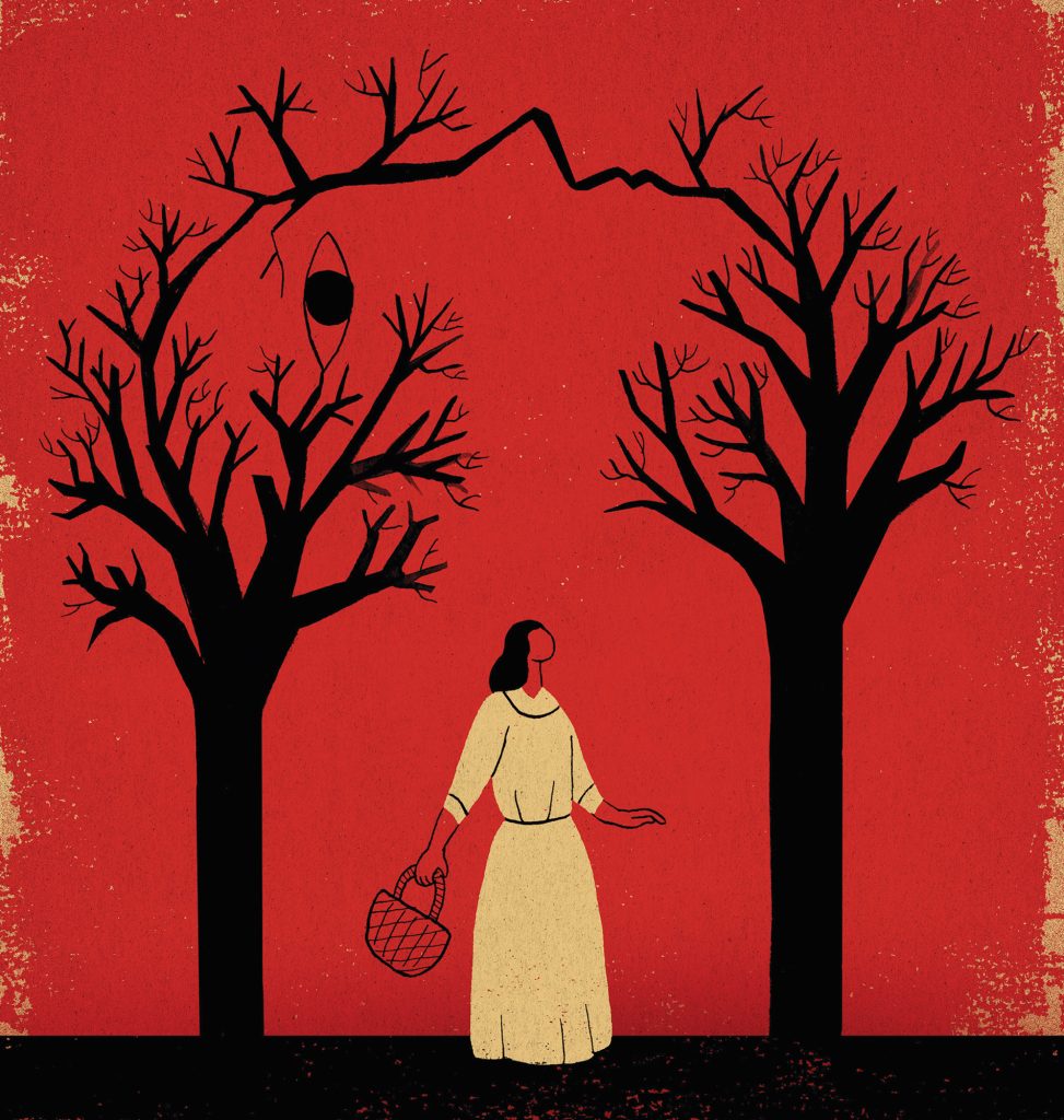 Illustration of a woman lost in the woods